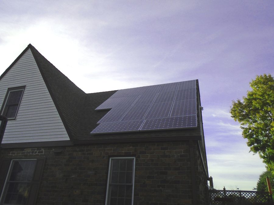 House with rooftop solar panels